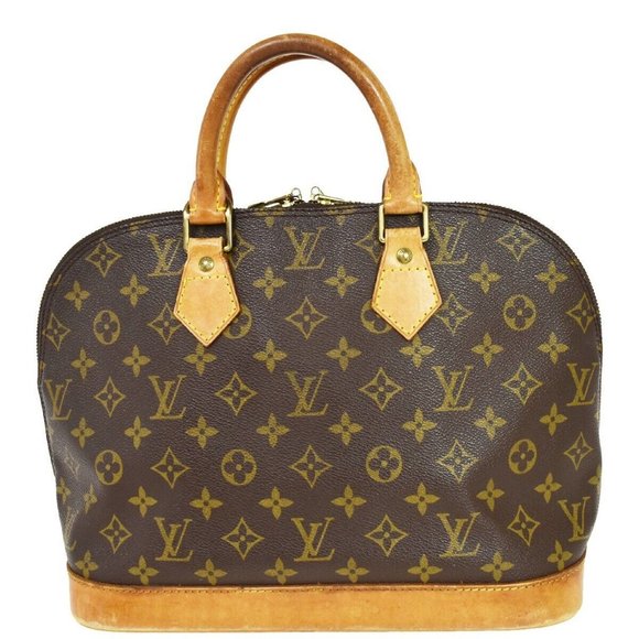 Authentic LOUIS VUITTON LV Logo Alma Hand Bag Monogram Leather Brown France - Picture 1 of 16